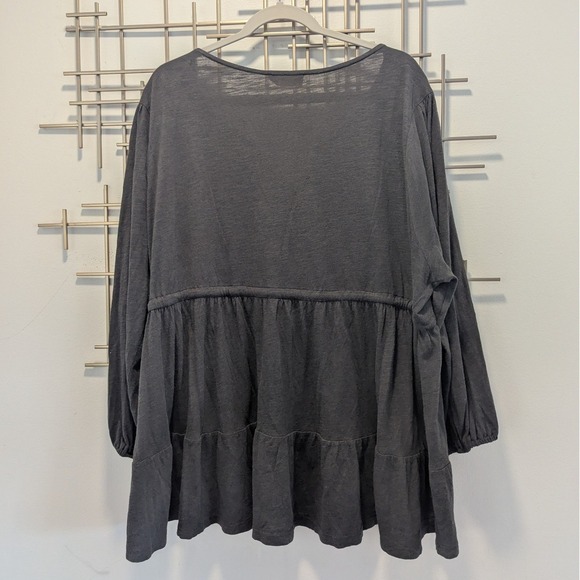Lucky Brand Embroidered Tunic‎ Top Charcoal Gray Long Sleeve Tie Waist Women XXL - Picture 4 of 8